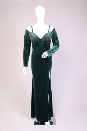 bottle-green-korean-suede-western-gown-for-women