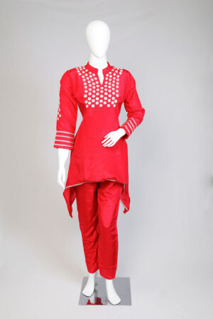 red-muslin-co-ord-set-top-pant-for-women